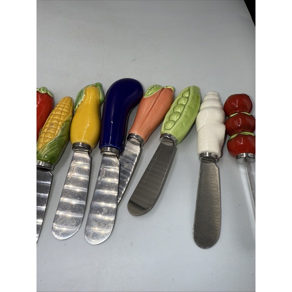 Vtg Cheese Jam Dip Spreaders Ceramic Fruits Vegetables Christmas Lot of 13 - Picture 3 of 3